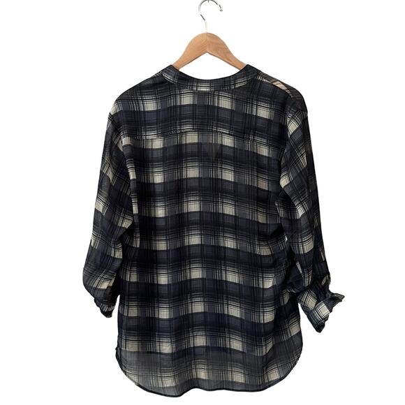Band of Gypsies Womens Sheer Button Down Blouse Size Medium Dark Plaid Boho - Picture 2 of 8